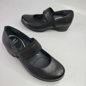 Dansko Kendra EU 38 US 8 Black Leather Mary Jane Wedge Shoes Comfort